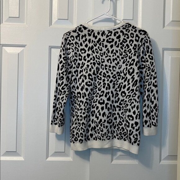 Lands’ End White‎ Leopard 100% Suptima Cotton Sweater Leopard 3/4 Sleeves Size M - Picture 4 of 7